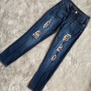 Justice Leopard Print Distressed Skinny Jeans